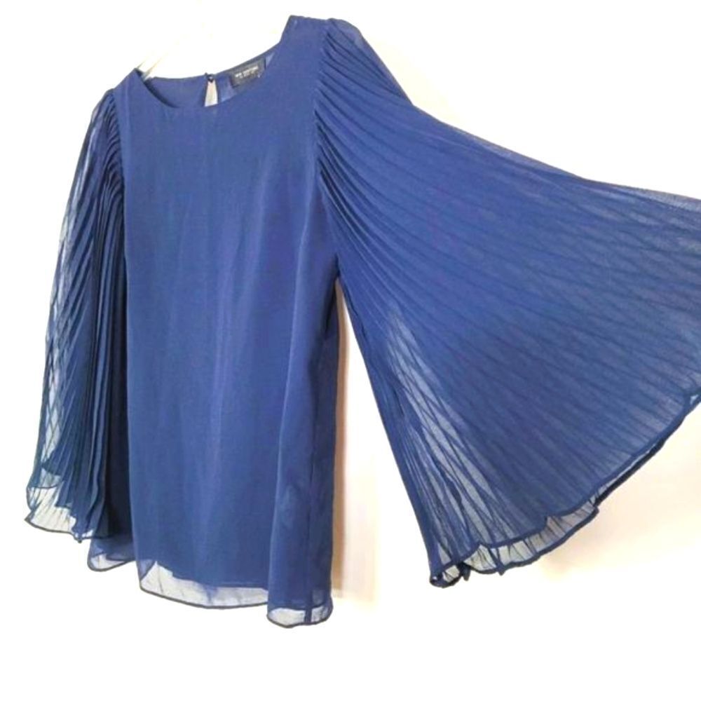 MM Coture by Miss Me Batwing Sheer Navy Chiffon Accordion Sleeve Top Size M
